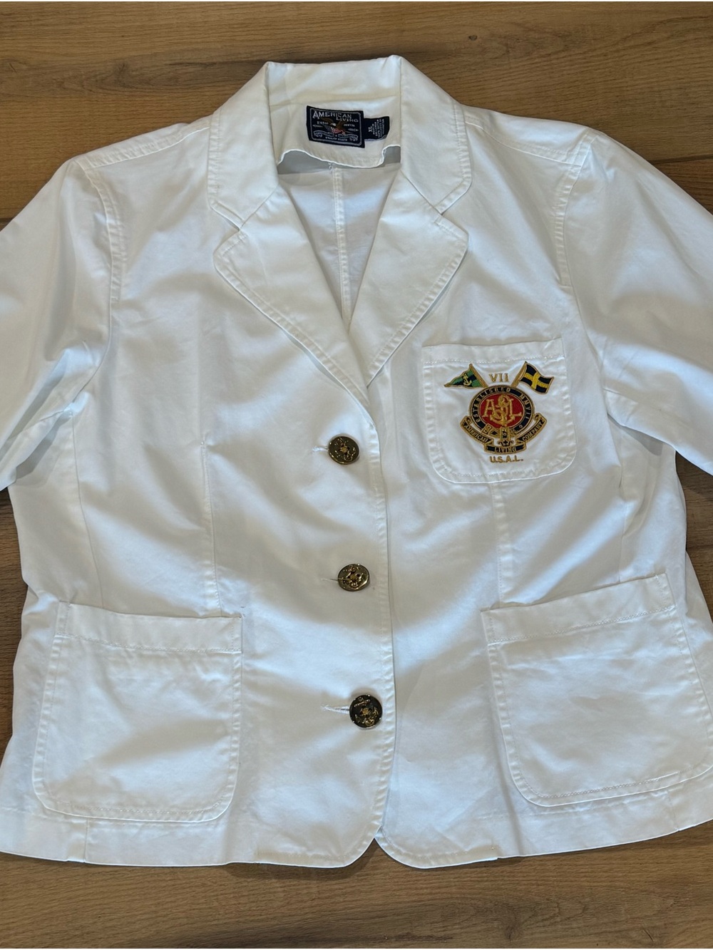 Vintage American Living White Cotton Blazer with Crest Patch Ralph Lauren - Picture 6 of 6